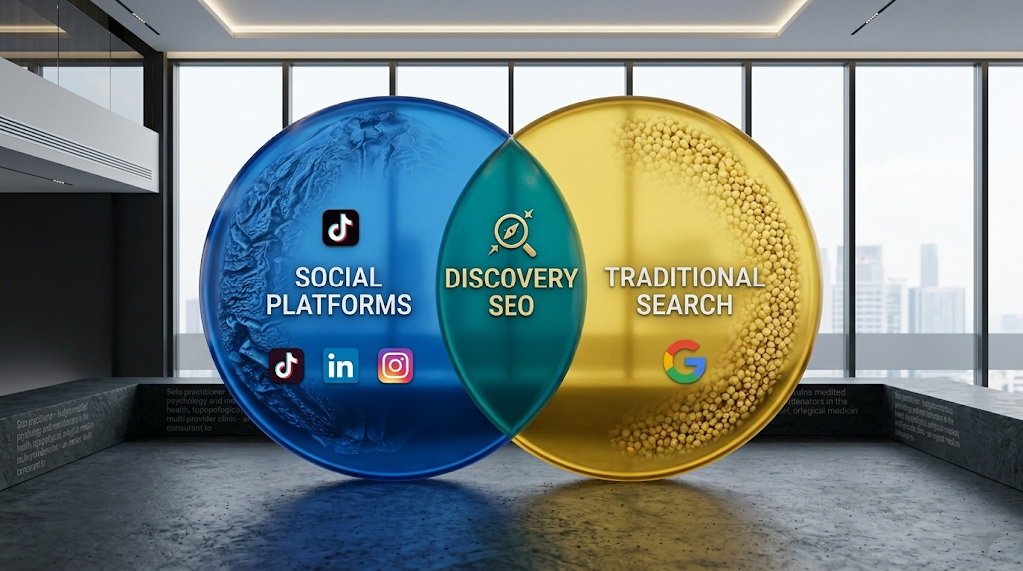 Image comparing traditional search engines vs. social media search discovery in 2026
