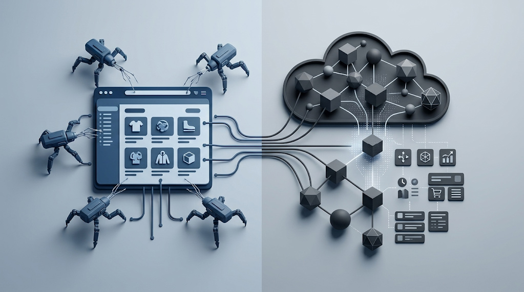 Infographic demonstrating the contrast between traditional search engine indexing and generative AI answer engine optimization for international retail brands